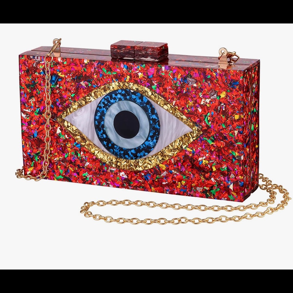 🔥Evil Eye Acrylic Clutch Glitter Purse Evening Bag Crossbody Handbags Red